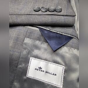 Peter Millar Sport Coat Blazer Mens 44R Gray Plaid Wool Double Vented Canada